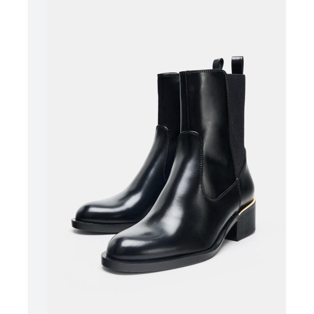 Zara black heeled boots 38 grunge goth moto